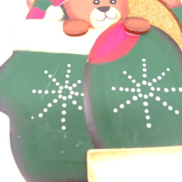Coaster Set Teddy Bear Wood Christmas VTG Country Bears Cork Large Holder Winter - Picture 6 of 6